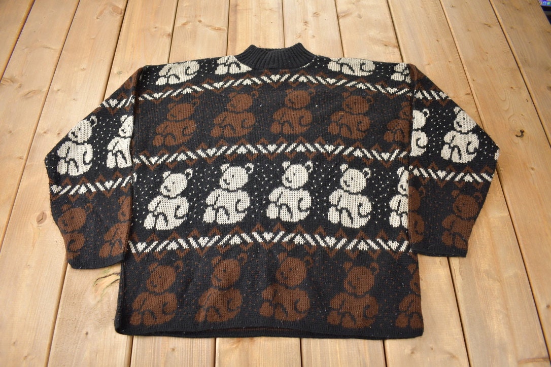 Vintage 1990s Separate Issue Teddy Bear Theme Knit Mockneck