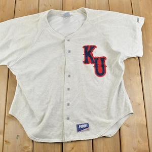Vintage 1990s Bike KU University Collegiate Baseball Button Up T-Shirt / NCAA Tee / Americana / Sportswear