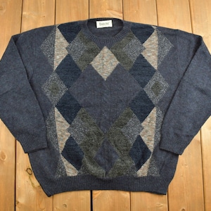 Vintage 1990s Baroni Knitted Argyle Crewneck Sweater / Vintage 90s Crewneck / Argyle Pattern / Made In Italy / Sweatshirt / Abstract Pattern