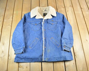 Vintage 1970s Wrangler Sherpa Lined Denim Jean Jacket Men's 2XL / 70s Trucker Jacket / True Vintage / Outdoors / Made In USA