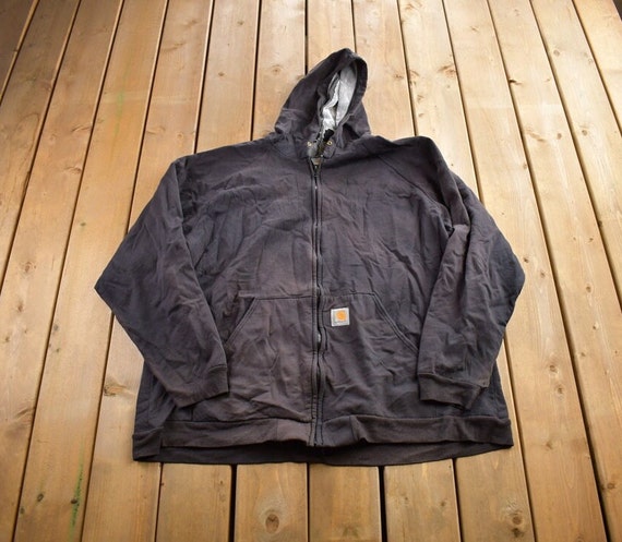 Vintage 1990s Distressed Carhartt Fur Lined Zip up Hoodie Made in