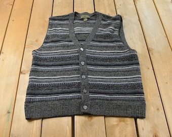 Vintage 1990s Croft & Barrow Abstract Knit Cardigan Sweater Vest Men's XL Tall / 90s Sweater Vest / Vintage Vest
