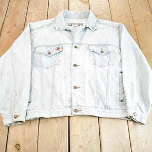 Vintage 1990s Bugle Boy Light Wash Embroidered Jean Jacket