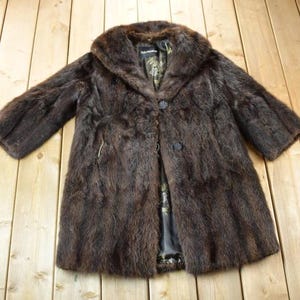 Vintage 1950s Mid Length Brown Mink Fur Coat Made In USA
