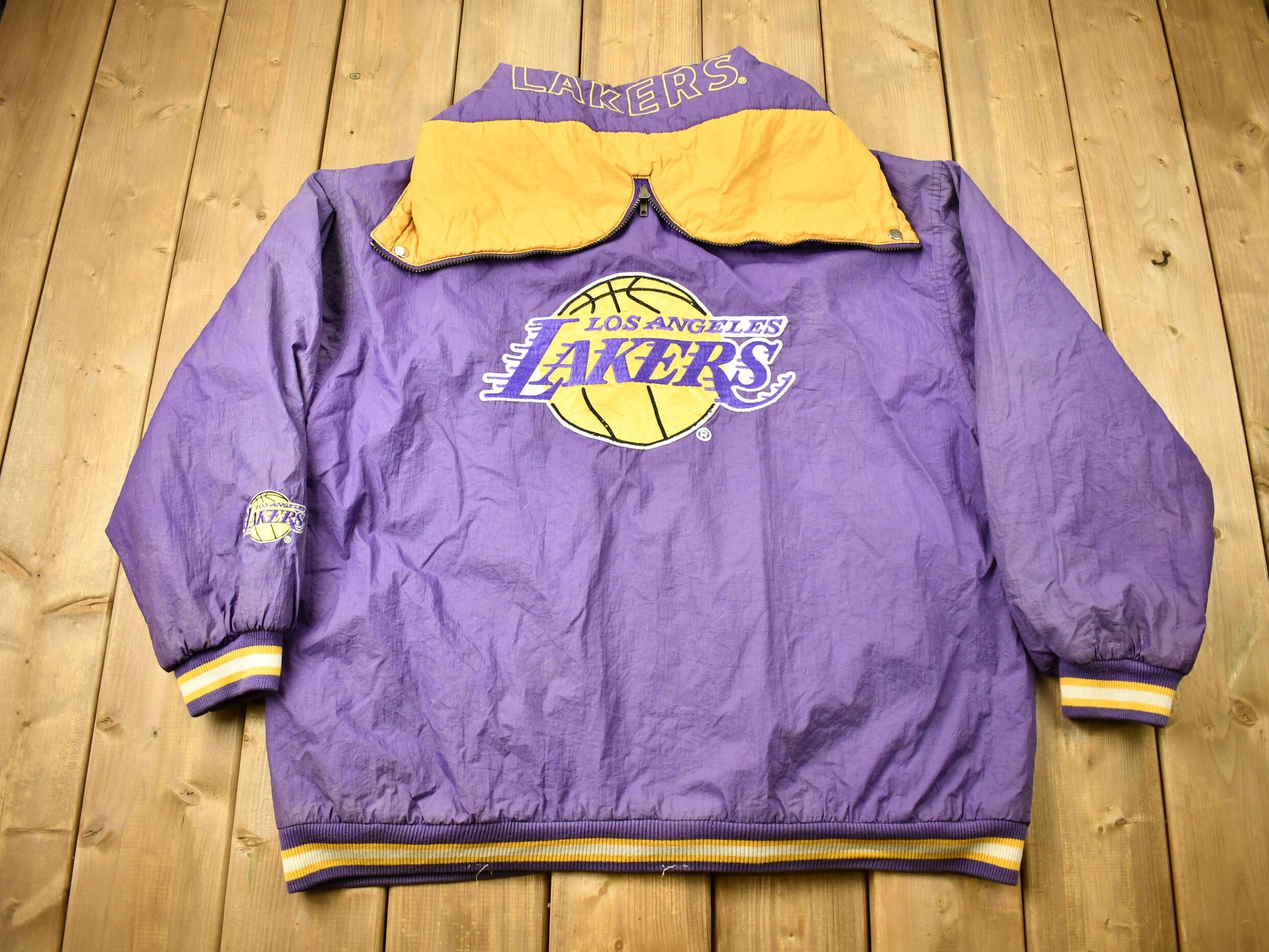 Vintage 1990s Los Angeles Lakers NBA Full Zip Puffer Jacket / 