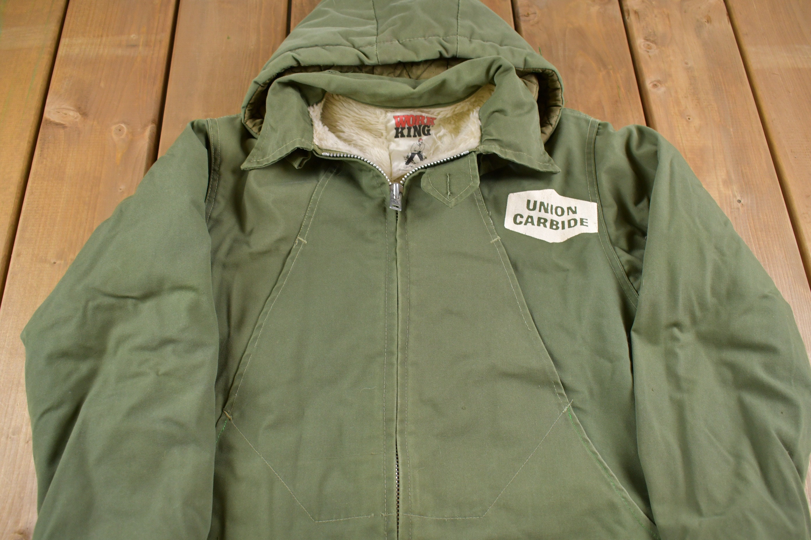 Vintage 1990s Work King Fur Lined Full Length Jacket / Button up
