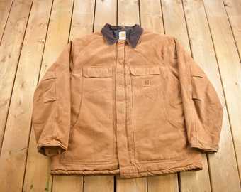 Vintage 90s Carhartt Wylie Stone Beige Tan Workwear Jacket Size