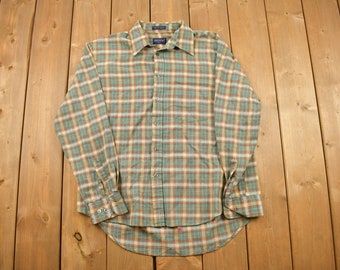 Vintage 1990s Recess Plaid Flannel Button Up Shirt / 1990s Button Up / Vintage Flannel / Plaid Shirt / Button Down