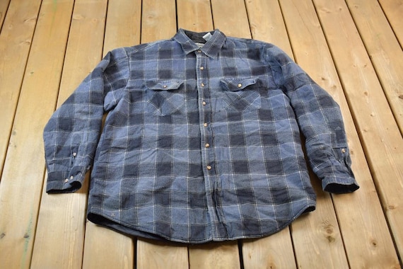 Vintage 1990s Basic Editions Quilt Lined Plaid Bu… - image 1