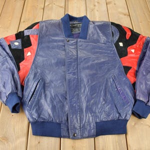 Vintage 1990s Pelle Pelle Marc Buchanan Embroidered Leather Jacket Size 40