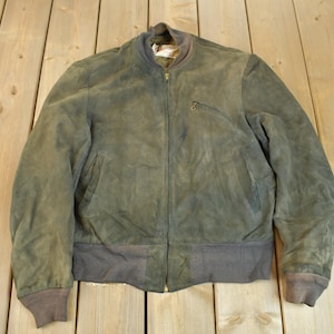 Vintage 1950s Excelled Leather Suede Bomber Jacket Size M / Motorcycle Jacket / Genuine Leather Coat / Distressed Leather / Made In USA