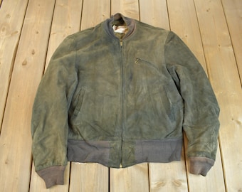 Vintage jaren 1950 excelleerde leren suède bomberjack maat M / motorjas / jas van echt leer / oud leer / gemaakt in de VS