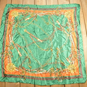 Vintage 1980s Mosi Horse Riding Crop Reins Harness Print Scarf / Vintage Accessory / Vintage Scarves / Horse Riding / All Over Print /