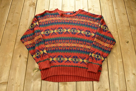 Vintage 1990s GAP Aztec Pattern Knitted Sweater / Vintage Vintage 1990s GAP Aztec Pattern Knitted Sweater / Vintage