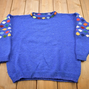 Vintage 1990s Polka Dot Theme Knitted Crewneck Sweater / Vintage 90s Crewneck / All Over Pattern / Colorful Sweatshirt / Abstract Pattern