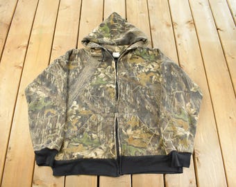 Vintage 1990s Southwest Distressed Tree Camo Full Zip Hoodie Men's 2X / 90s Hoodie / Outdoors / Hunting / Camo Sweatshirt / Made in USA