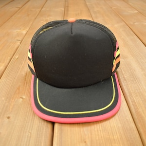 Vintage 1980s Black & Pink Blank Trucker Hat / OSFA / 80s Mesh Trucker Hat / Vintage Snap Back / Century 21 Headwear
