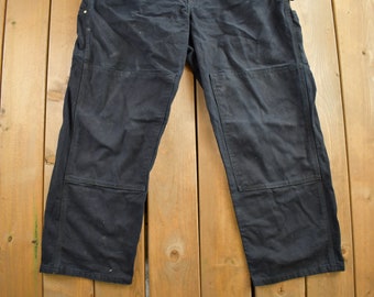 Vintage 1990s Carhartt Black Double Knee Canvas Overalls Size 44 X