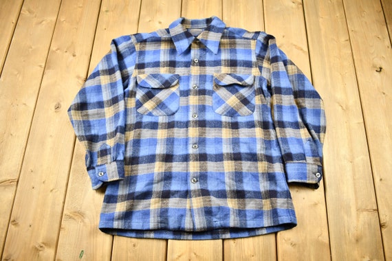 Vintage 1970s Pendleton Plaid Button Up Board Shi… - image 1