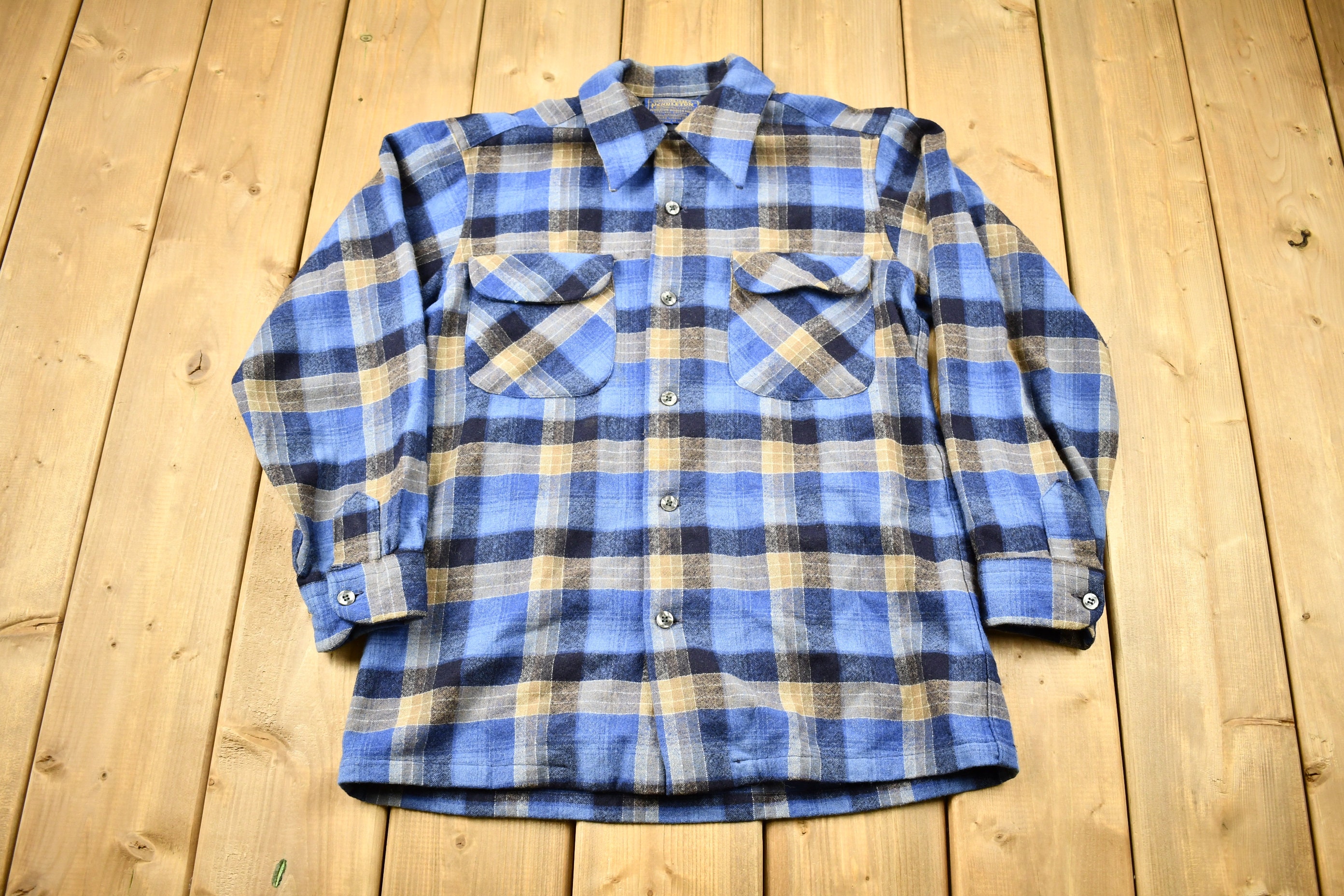 Vintage 1970s Pendleton Plaid Button up Board Shirt / 100