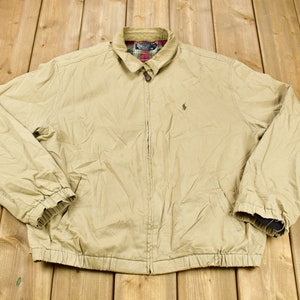 Vintage 1990s Polo Ralph Lauren Plaid Lined Harrington Windbreaker Jacket / Vintage Polo / Streetwear / Light Jacket / Cream Jacket