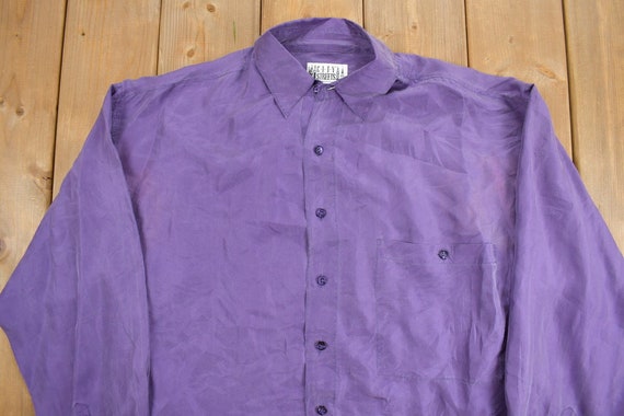 Vintage 1990s Purple Blank Button Up Shirt / 100%… - image 3