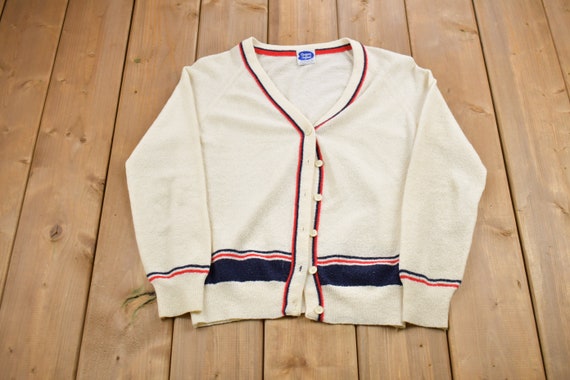 Vintage 1970s Made in USA Knitted Sweater / Vintage 70s Cardigan 