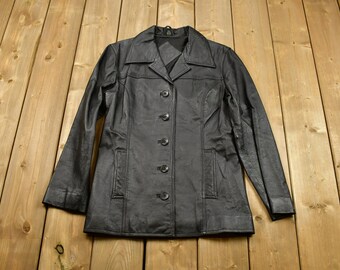 Cappotto in pelle vintage anni '90 con bottoni / Capispalla lungo autunno inverno / Moda streetwear / Con bottoni / Stile retrò