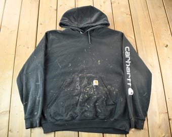 Vintage Y2K Carhartt Paint Splattered Hoodie / Vintage Workwear / Vintage Carhartt / Distressed