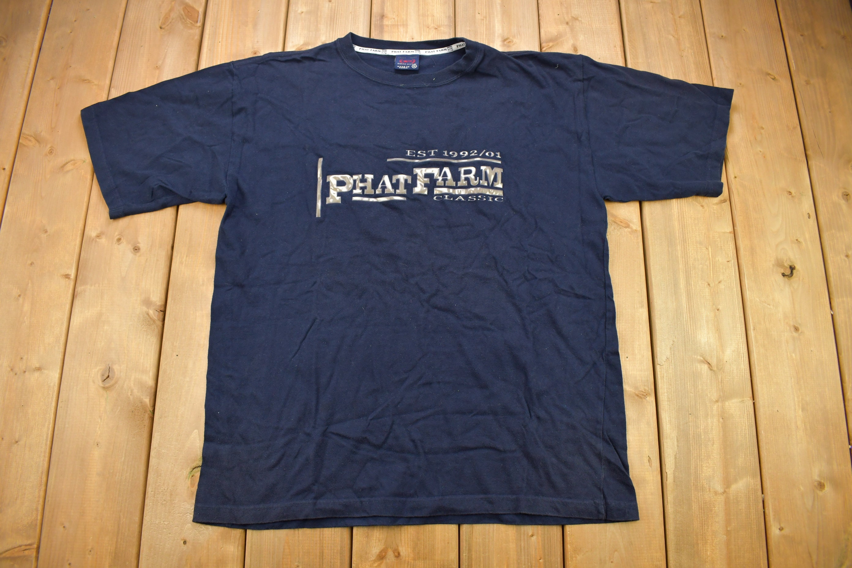 Pull Oversize Phat Farm Bleu Marine Et Blanc Taille L - 100% Coton, Occasion Bon état