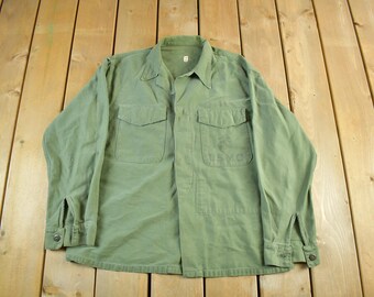 Vintage 1960s  OG-107 Military Sateen Shirt Men's Large /  Marine Corps / Vietnam Era / Combat Shirt / 60s Militaria