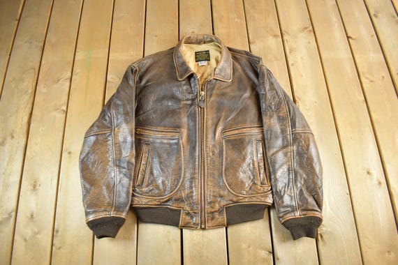Vintage 1990s Avirex U.S. Navy Type G-2 Genuine Leather Flight Jacket Men's Large/ Avirex Jacket / Patchwork / Made in USA / Military Jacket