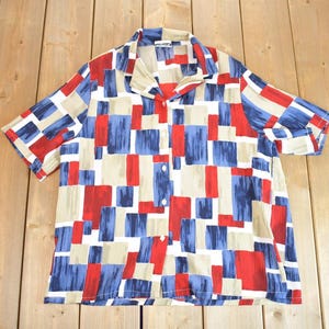 Vintage 1990s Bon Worth Abstract Graphic Short Sleeve Single Stitch Unique Button up