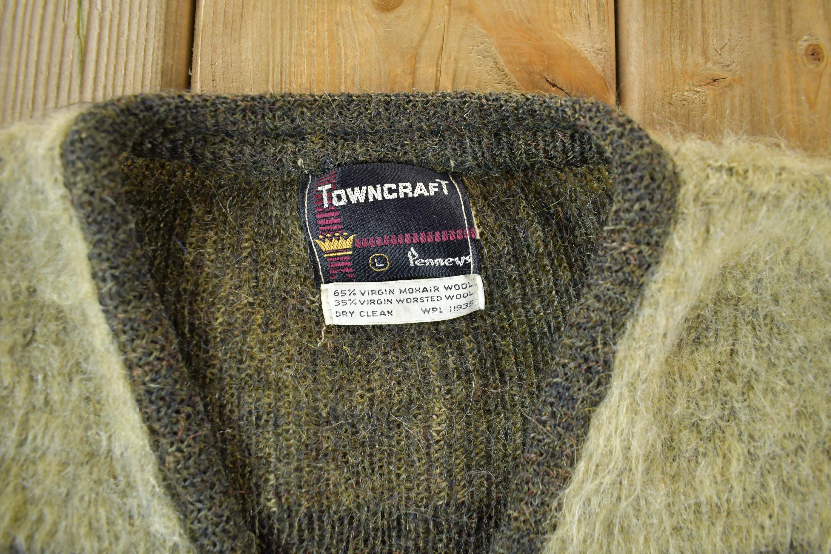 Vintage 1960s Towncraft Mohair Wool Grunge Knit Cardigan Sweater