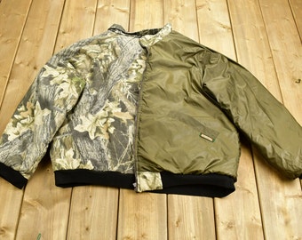 Vintage 1990s Tree Camo Reversible Windbreaker Jacket / Outdoorsman / Hunting Jacket / Streetwear / Remington / All Over Print / Earth Tones