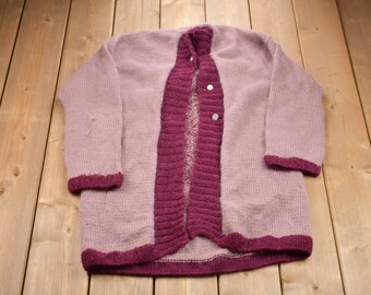 Vintage 1980s Knitted Sweater / Vintage 80s Cardigan / Pattern Sweater / Outdoor / Hand Knit / Vintage Cardigan / Feather Graphic