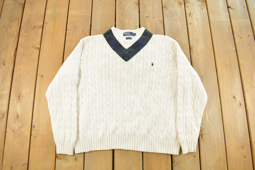 1990’s polo by ralph lauren cotton knit Vintage 1990s Polo Ralph Lauren Cricket Knit V-neck Sweater Men's