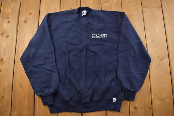 Schott, Vintage 1990s Schott Scientific Glass Russell Crewneck Sweatshirt / 90s Crewneck / Made In USA / Streetwear / Embroidered