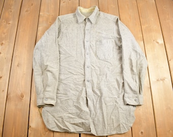 Vintage 1990s Blank Grey Button Up Shirt / 1990s Button Up / Vintage Flannel / Basic Button Up / Winter Button Up /