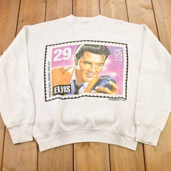 Vintage 1992 Elvis Presley Post Stamp Graphic Crewneck Sweatshirt / 90s Crewneck / Made In USA / Streetwear