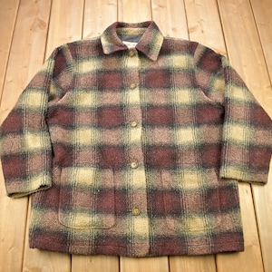 Vintage 1990s Eddie Bauer Plaid Fleece Button Up Woman&#39;s Sweater / Sportswear / 90s Sweater / Streetwear / Athleisure / Hiking