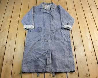 Vintage 1980s Australian Outback Denim Duster Jacket Men's Large / Workwear / Oil Coat / Country Gear / Outdoorsman / Made in Canada