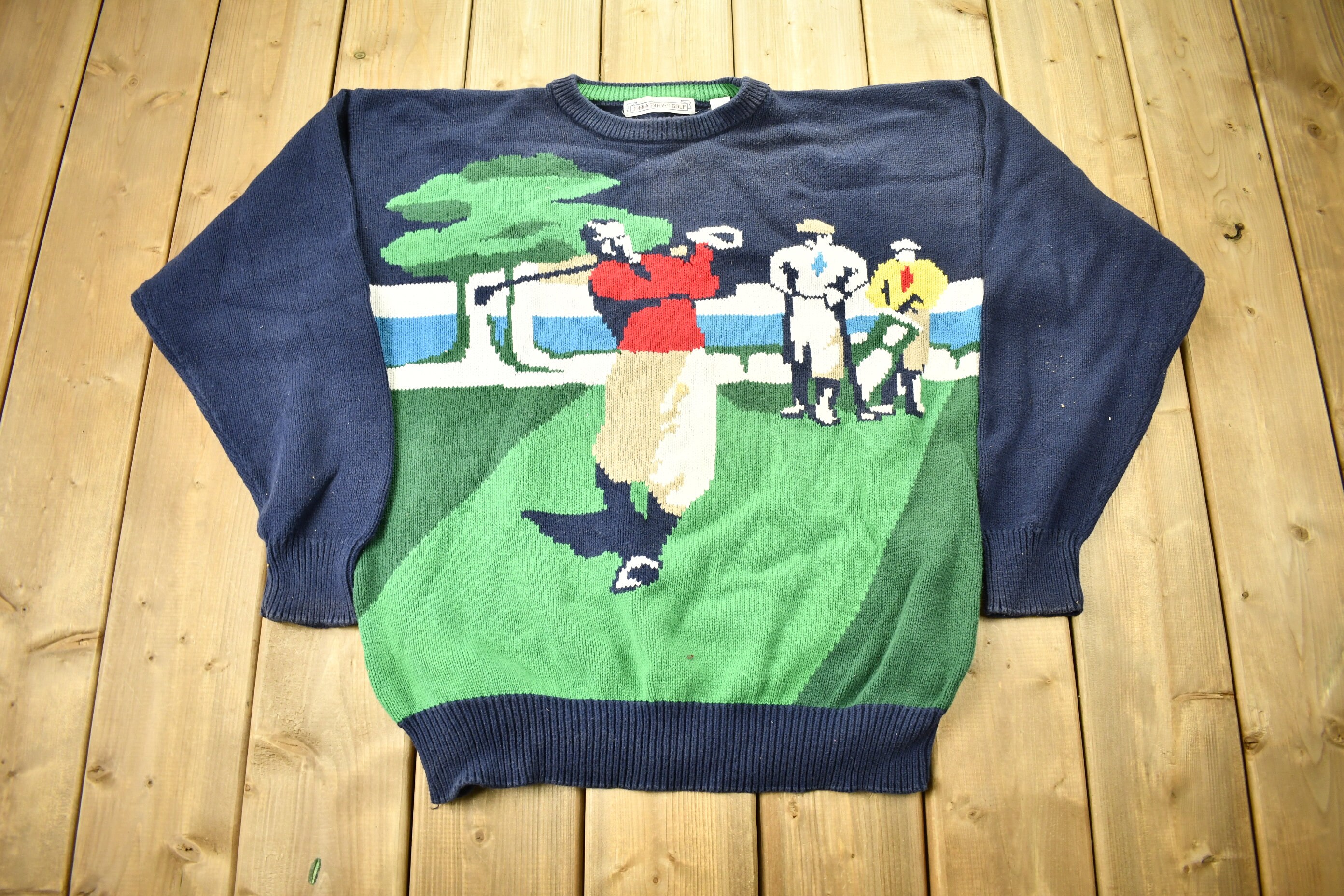 Vintage 1990s John Ashford Golf Golfing Graphic Knitted Crewneck