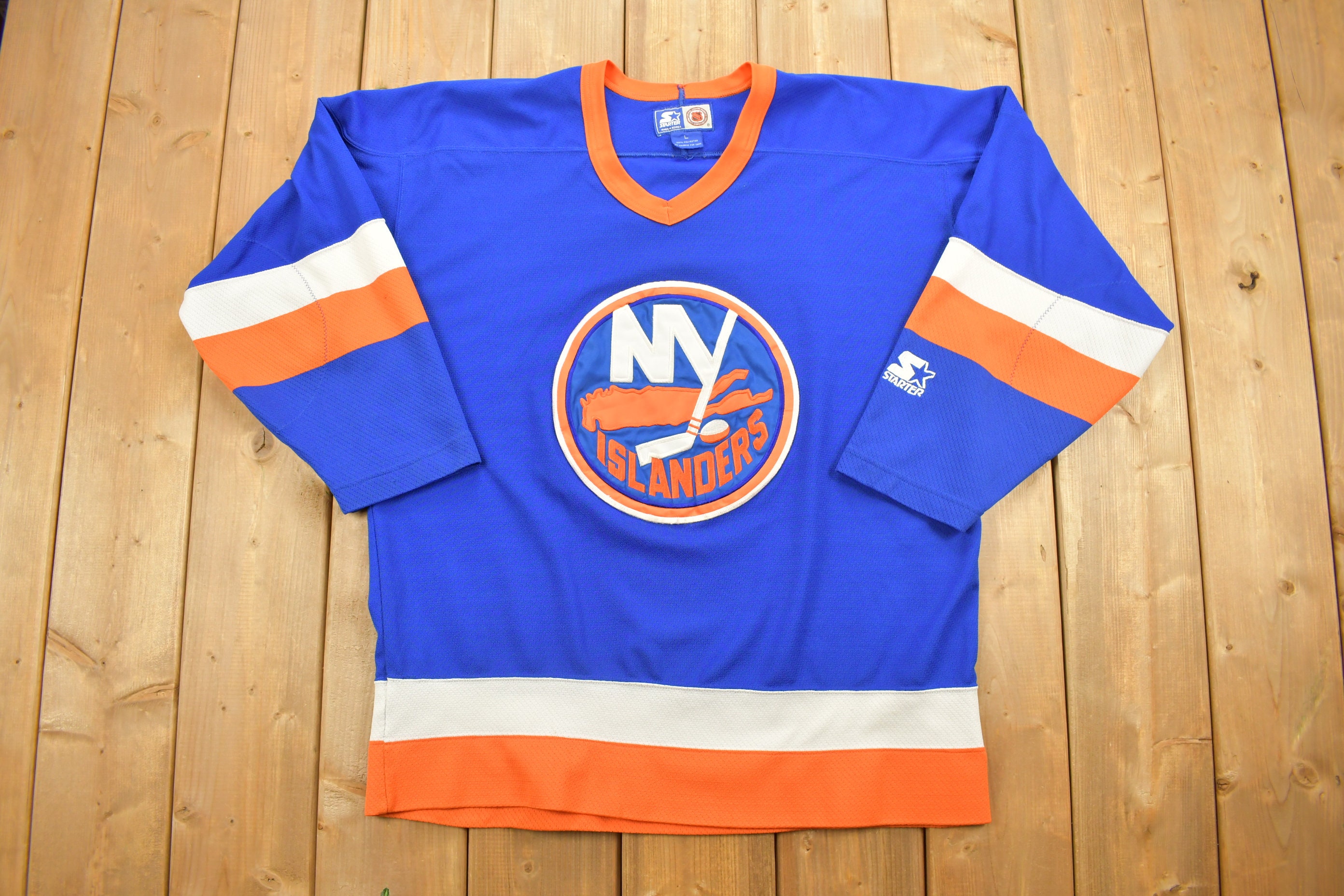 vtg 90s NEW YORK ISLANDERS FISHERMAN JERSEY STYLE T-Shirt XL hockey nhl  salem