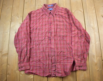 Vintage Pendleton Red Plaid Button Up Board Shirt / Wool Blend  / Loop Button / Outdoor / Casual Wear / Flannel
