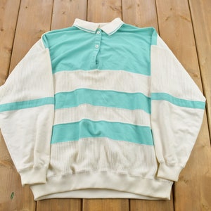 Vintage 1990s Quarter Button Color Block Sweatshirt / 1990s Sweater / Essential / Streetwear / 1990s Blank  / Striped / Collared