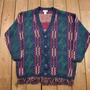 Vintage 1980s Avon Style Knitted Cardigan Sweater / Aztec / Abstract / Striped / Vintage Cardigan / Button Up / Made in USA / Carpet