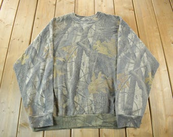 Vintage 2000s Ace Outdoor Outfitters Real Tree Forest Camo Crewneck / Hunting Outdoorsman / Men's 2XL
