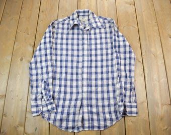 Vintage 1990s Blue Plaid Button Up Flannel Shirt