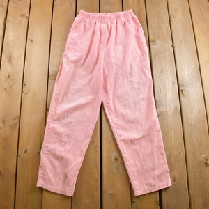 Vintage 1980s Pink Linen Trousers Size 26 - 30 x 27.5 / 80s Pants / Streetwear Fashion / 90s / 80s Slacks / Polyester Trousers
